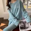 Vrouwen Nachtkleding Effen Vrouwen Pyjama Set Winter Fleece Fluwelen 2 Stuk Broek Thuis Pak Pluizige Koreaanse Leuke Piiama Warm slapen Nachtkledij