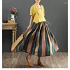 Skirts Cotton Linen Mini Skirt Women's 2023 Summer Versatile Loose Bohemian Irregular Stripe Print Dyed Mid Length Pleated