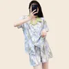 Women's Sleepwear Summer Pajamas Women Short Sets Tulip Flower Nighty T-Shirt Homewear Cozy Big Size Pijamas Luxury Designer Clothing Pjs