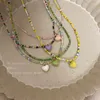 Pendant Necklaces Versatile Dopamine-series Candy Contrast Love Beaded Necklace Cute Girl Sweet Temperament Collarbone Chain