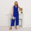 Women's Two Piece Pants 2023 Summer High Fashion Arrival Pleated V-neck Ruffles Sashes Wide Leg Formal Jumpsuits Elegant For Women NTZ198