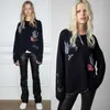 23SS Zadig Voltaire Women Designerファッションスウェットシャツクラシックコットンセーターレタープリント愛の刺繍手形かぎ針編みカシミアフード付きセーター特大トップス