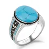 Band Rings S925 Silver Diamond Turquoise Men's Ring Populära blå herrring turkos