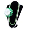 Choker Solid White Green Silk Ribbon Corsage Flower The Incorporated Links Pearl Necklaces