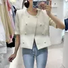 Women's Jackets Purple Pearl Button Short Jacket Top Sleeve 2023 Summer Clothing Korean Elegant Lady Chic Fashion Daily Wear Outfit