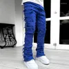 Jeans masculino europeu americano pesado streetwise remendo elástico para homens jeans de corte reto de alta qualidade 16-3001
