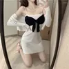 Robes décontractées Real S 2023 Summer Style Ladies 'Temperament Fashion Fried Street Knitted Suspender Dress