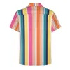 Męskie koszule zwykłe jasne paski koszulę plażową kolorowe paski drukuj hawajskie mężczyźni vintage bluzki krótko rękawowe graficzne top plus rozmiar