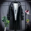 Men's Trench Coats Men Style Autumn Long Winter Hooded PU Leather Coat Korean Version Youth Trend Velvet Thick Handsome Cape Overcoat