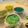 Nail Glitter HNDO 4 PCS Reflective Green Magic Mirror Powder Set Chrome Nail Glitter Pigment Dust Professional Manicure Decorations Design 230729