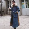 Femmes Trench-Coats Parkas D'hiver Coton Vêtements Long Bleu Chaud Avec Velours Grand Col De Fourrure Manches Coupe-Vent Manteau Casual Dames Outwear