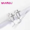 Backs Oorbellen Shining Original 925 Sterling Silver Ear Clip A High Class CZ Crystal Paved Cross Shaped Hip Hop Sieraden