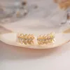 Oorringen ALLME Elegante 18K Real Vergulde Messing Glanzende Opaal CZ Kubieke Zirkoon C Vormige Voor Vrouwen Verklaring Partij Sieraden