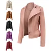 Jaqueta feminina de couro rebite fashion com lapela locomotiva roupas finas primavera e outono 2023 com tachas PU casacos