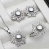 Wedding Jewelry Sets Real 925 Silver Necklace Earring 45cm Pearl Women wedding Grey Natural Freshwater Fine Bridal 230729
