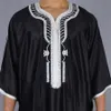 Roupas étnicas Muçulmano Kaftan Marroquino Masculino Jalabiya Dubai Jubba Thobe Algodão Camisa Longa Casual Jovem Robe Preto Roupas Árabes P174I