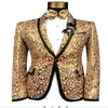 Ternos Masculinos Blazers Marca Moda Masculina Ouro Prata Amarelo Blazer Magro Terno Casamento Noivo Masculino Cantor Palco Twinkle Prom Tuxe272N