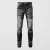 Jeans pour hommes mode de rue hommes rétro noir gris élastique Slim Fit déchiré cuir patché concepteur Hip Hop marque pantalon Hombre