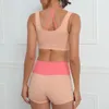 Active Sets Patchwork Sport Set Women 2023 Lycra Workout Clothes For Sportwear Fitness Clothing Sports Bra Shorts Orange Green XL