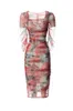 Women's Runway Dresses Square Neckline Half Sleeves Printed Sheath Fashion Designer Vestidos