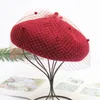 Bonnet crâne casquettes béret femmes maille chameau peintre casquette femme Vintage chapeaux avec voile élégant hiver dames doux artiste français chapeau 230729