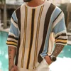 Men's Sweaters Casual Sweater Stylish Striped Print Knitted Loose Fit Half Sleeve Elastic Anti-shrink Fabric For Summer Fall