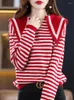 Women's Sweaters Sweater Navy Blue Collar Pullover Autumn And Winter Stripe Knitted Bottom Shirt