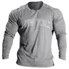 Men's T Shirts Casual Tee Shirt Round Neck Long Sleeves Muscle Bodybuilding Male Clothing Top Letter Print Soft Comfortable Tops