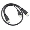 60CM Super speed USB 3 0 power Y cable 2 USB3 0 Male to USB Male for external Hard Disk1937