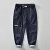 Heren Jeans Herfst Winter Mannen Retro Match Effen Kleur Tooling Losse Grote Zak Casual Broek Blauw Werkkleding L8220