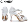 Dansschoenen CINMIDY Satijn Glitter Dansschoenen Vrouwen Latin Dansschoenen Ballroom Dans Hoge Hakken Partij Schoenen Vrouwen Trouwschoenen 230729