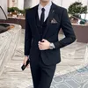 Herenpakken 2023 Herenmode Boutique Grijs Gestreepte Slanke Mannelijke Business Casual Suit 3 stks Set Bruidegom Trouwjurk Jas Jas Broek Vest S-7XL