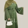 Ropa étnica #CL050 Sólido Abaya Vestido simple Satén Musulmán Largo Mujeres