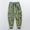 Pantaloni da uomo Z624 Cotone di alta qualità Lino Elastico in vita Tinta unita Pantaloni cargo multitasche sottili casual vintage allentati semplici