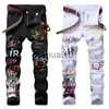 Men's Jeans High Street Fashion Mens Jeans Night Club Black White Color Personal Designer Printed Jeans Men Punk Pants Skinny Hip Hop Jeans J230728