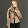 Women Blends Jxwatcher Cashmere Coat with Big Real Fur Collar Winter Jacket Pocket Full Sleeve Cropped Outerwear Streetwear 230729