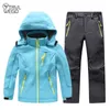 Outros Artigos Esportivos TRVLWEGO Outono Crianças Acampamento Caminhadas Conjunto Casaco e Calças Capuz Inverno Aluno Aluno À Prova de Vento Impermeável Outdoor Ski Jacket Calças 230729