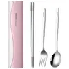 Dinnerware Sets Stainless Steel Cutlery Set Fork And Chopsticks In Portable Storage Box - For Kitchen Accessories