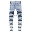 Men's Jeans Men Printed Stretch Jeans Fashion Flame Letters Dollar Painted Denim Pants Snow Washed Slim Straight Trousers J230728