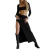 Women's Tracksuits Women S Elegant Off Shoulder Ruffle Sleeve Crop Top And Flowy High Split Maxi Skirt Set - Chic Aesthetic Outfit