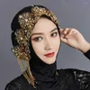 Etnik Giyim Müslüman Hicam Türbanlar Kadınlar İçin Türbanlar Lüks Nakış İslam Underscarf Caps Yumuşak Dantel Beanie Malezya Jacquard Tassles Head