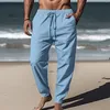 Pantaloni da uomo Maschile Estate Uomo Tinta unita Lino Tasca Fascio Piedi Casual Pantaloni larghi leggeri traspiranti di grandi dimensioni