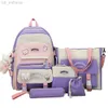 School Bags 5-piece Canvas Backpack Kaii Cute Shoulder Bag Badge Pin Pendant Student Girl Knapsack Combination Set Travel Work Bag Z230801