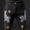 Jeans pour hommes automne déchiré patch jeans hommes élastique 3D double dragon broderie haute qualité designer jeans pantalons imprimés pantalons décontractés J230728