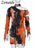 Abiti casual Zenaide Sexy manica lunga nappa Mini abito Festival Rave Night Club Abiti Donna Maglia Estate Asimmetria Bodycon Tie Dye