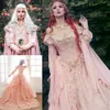 Medieval Rosa Vestidos de Baile de Noiva 2021 Vintage Halloween Ombro Fora Manga Real Renda Pérolas Jardim Gótico Renda Noiva 2438