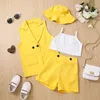 Kleidung Sets 1 6Y Kinder Mädchen Sommer Kleidung Set Baby Ärmellose Revers Blazer Mantel Tank Tops Knöpfe Shorts Hüte 4 stücke Kinder Anzüge 230731