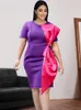Plus Size Jurken Paars Voor Vrouwen O Neck Bowtie Sexy Bodycon Knielengte Avond Cocktail Party Evenement 4XL Toga Outfits