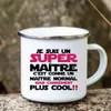 Tumblers Merci Maitre Tryckt muggar Creative Coffee Tea Cups Dricks Water Milk Emamel Mugg School Home Handtag Drinkware Presents for Teacher 230731