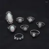 Cluster Anéis Boêmio 8 pçs/conjuntos Anel de Casamento de Pedra de Cristal Vintage Para Mulheres Boho Geométrico Forma de Gota Feminino Conjunto de Jóias